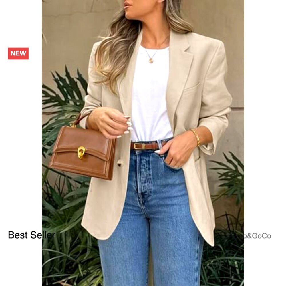 Classic Notch Lapel Blazer Elegant Business Casual Fitted Long Sleeve Open Front - Picture 5 of 7